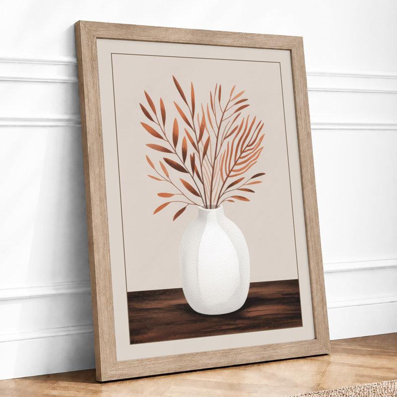 Dried Stems in Ceramic Minimalist - Framed Print, A2 - 59.4 x 42.0 cm, Oak