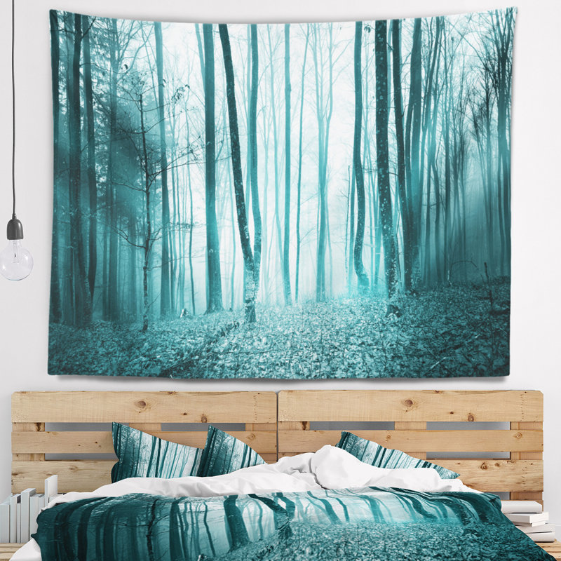 Tapisserie de forêt turquoise couleur turquoise, H 32 po x l 39 po