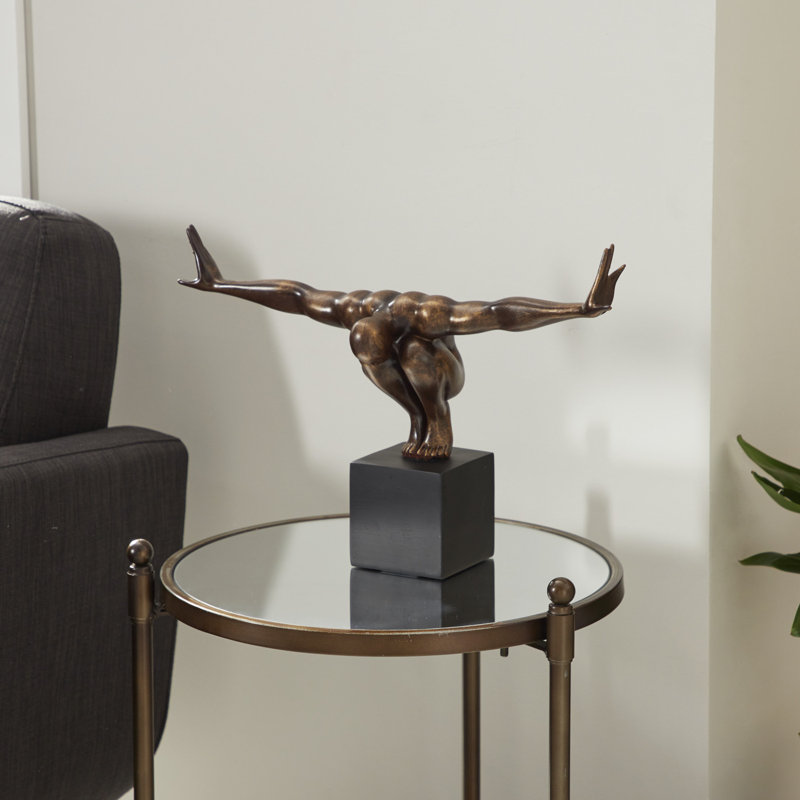 Cleophis Polystone Diver Decorative Bronze Sculpture with Black Base