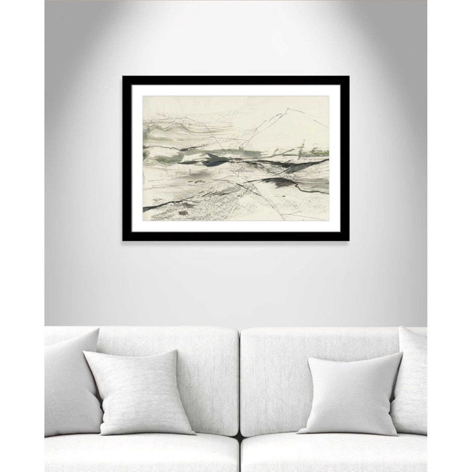 Green Sketches Print by PI Studio, 27" H x 37" W x 1.25" D, Black Cube Picture Framed, White