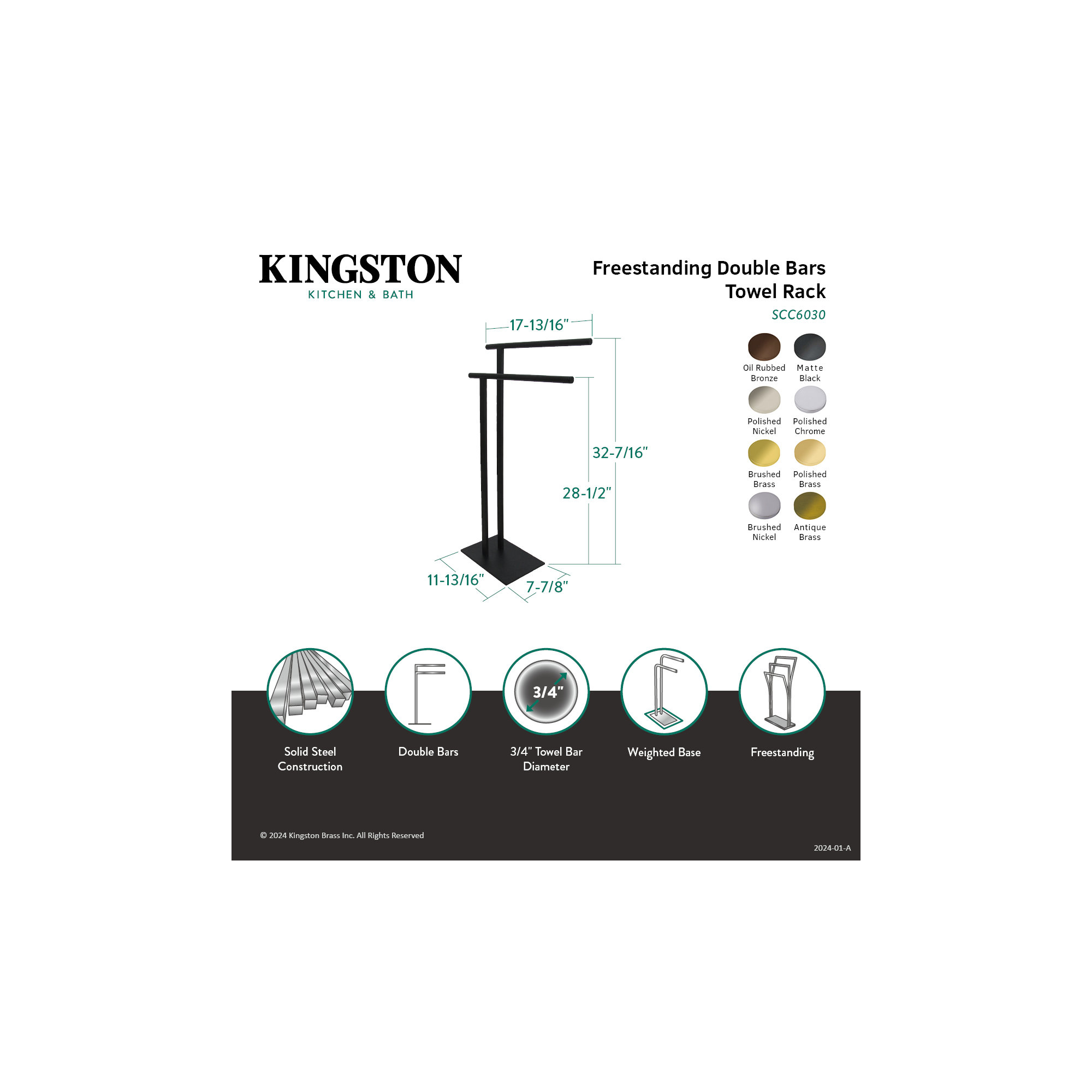 Kingston Brass Edenscape Freestanding Dual Towel Rack, Chrome