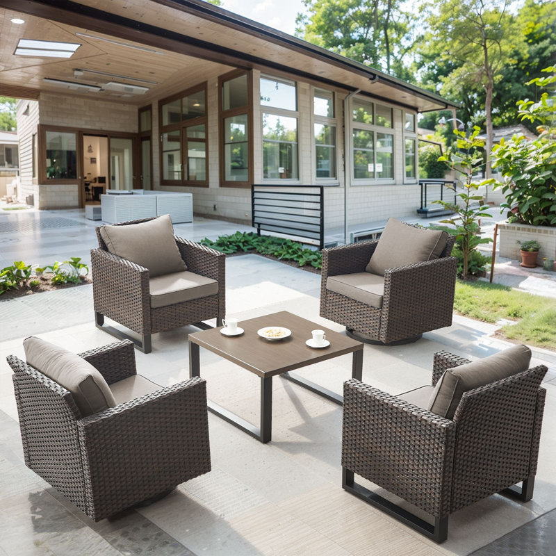 Naresa 5-Piece Outdoor Wicker Furniture Set  2 Swivel Glider Chairs, 2 Patio Chairs & Coffee Table, Gray