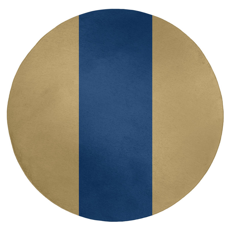 Tapis rayé doré / bleu marine, Rond 5 pi