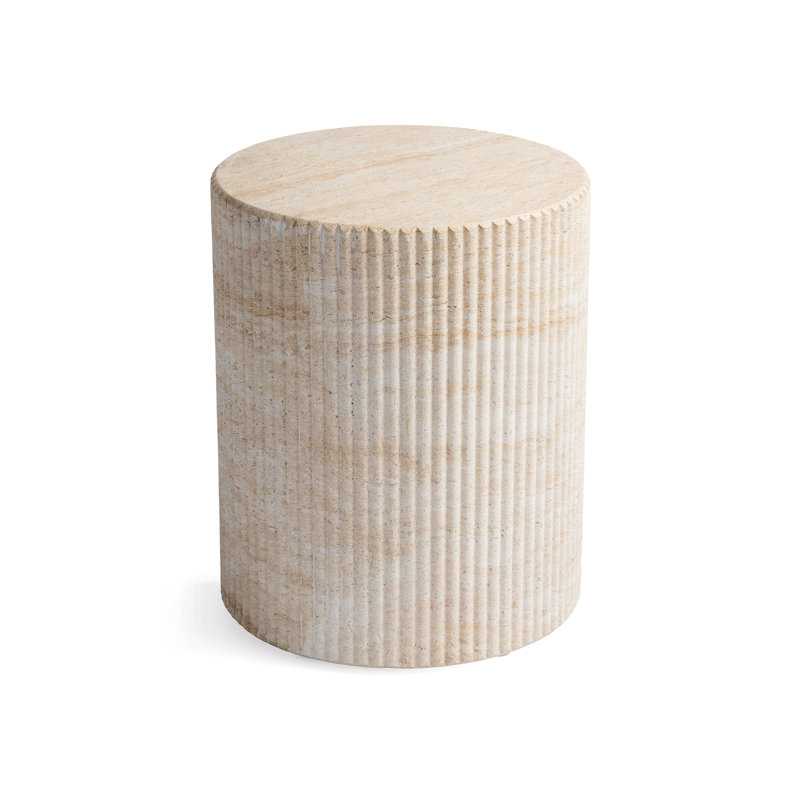 Ivy Bronx Svante Travertine Effect Stool Side Table Durable Weatherproof Indoor and Outdoor End Table
