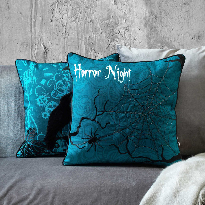  Embroidered Polyester Throw Pillow Cover, Blue