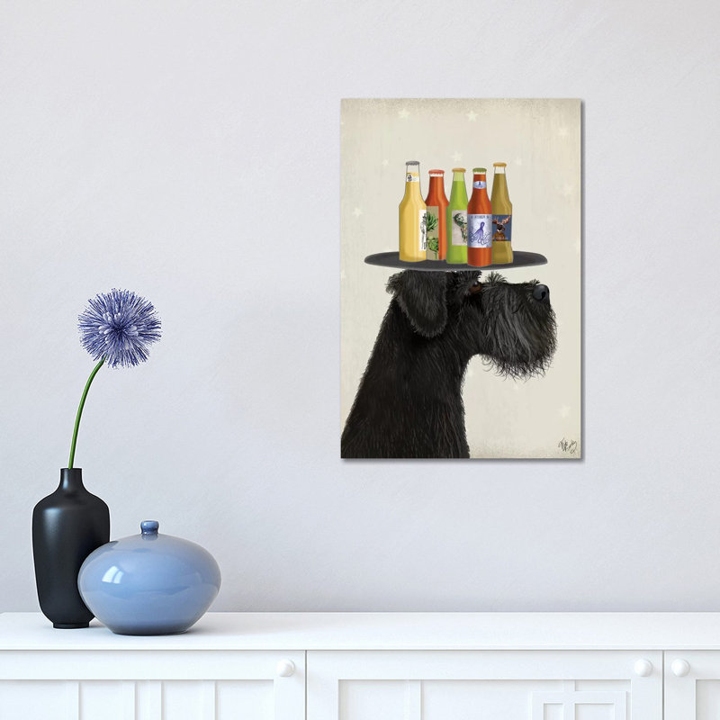 «Schnauzer Black Beer Lover» par Fab Funky, impression sur toile tendue, H 18 po x l 12 po x 1,5 po