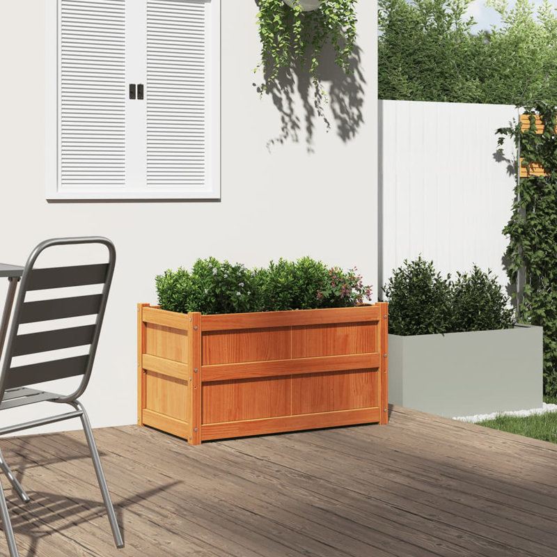 Wooden Kogut Flower Box, 19.69" H x 35.43" W x 19.69" D, 2, Natural Orange