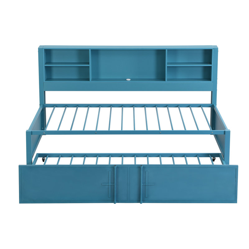 Metal  Daybed With  Trundle, Blue