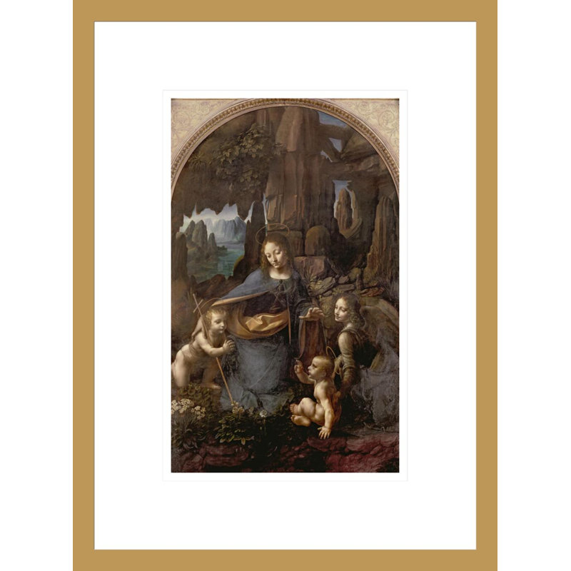 La Vierge des Roches (avec l'enfant Saint-Jean adorant le Christ Infantile accompagné d'un ange) par Léonard de Vinci, impression giclée encadrée
