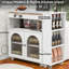Classic Rolling Kitchen Island - Led Lighting, Power Socket, 2 Fluted Glass Doors, Storage, White On Wheels With Extended Table, White, Stable & Functional Construction-245648658