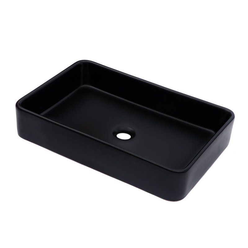 Black Ceramic Rectangular Vessel Bathroom Sink 24"X16" - Quality, Low Water Absorption, For Office Modern Smooth And Polished, Stain , Various Uses