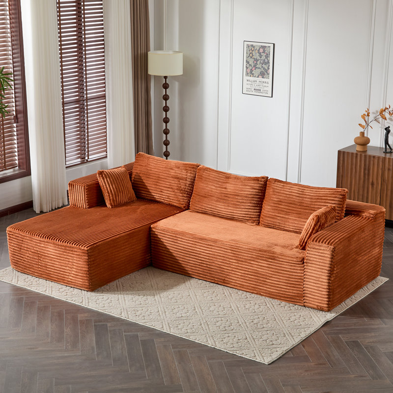 Modular Sectional Sofa Couch Multi-functional Boneless L-shaped Sleeper Sofa With Deep Seat, Orange Corduroy