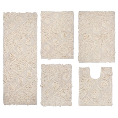 Multiple 100% Cotton Floral Design Bath Rugs (Set of 5)
