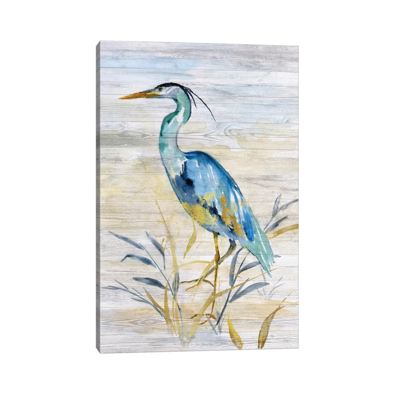 «Blue Heron II» par Nan - peinture sur toile tendue, H 18 po x l 12 po x 1,5 po