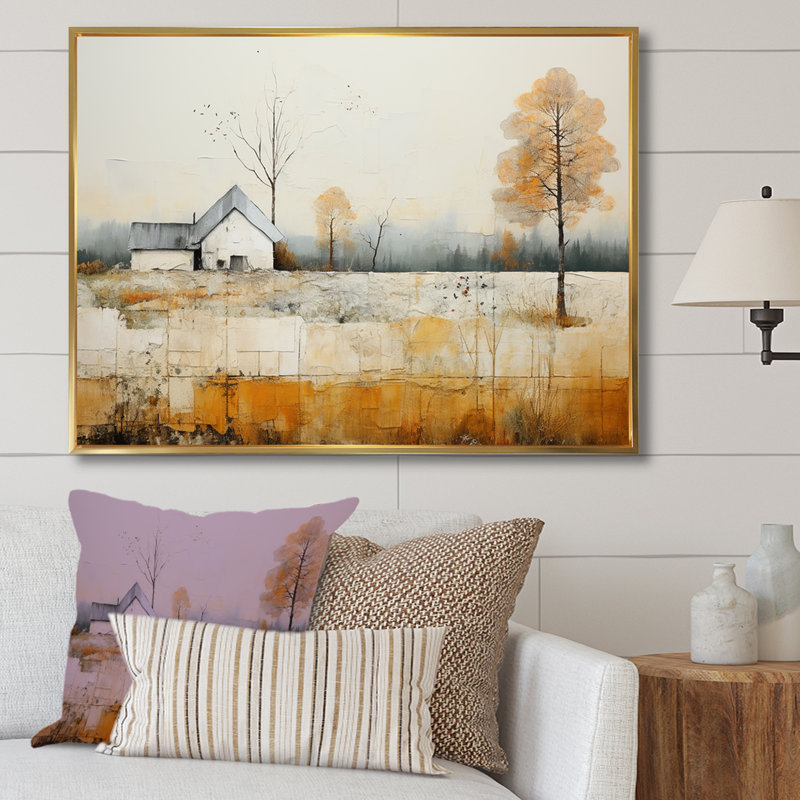 «Bold Mute Tone Countryside Landscape IV», reproduction sur toile, Cadre flottant doré, H 12 po x l 20 po x P 1 po