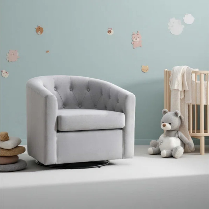 Raulin 29.5'' Wide Modern Soft Linen Upholstered Tufted Arm Accent Chair with Swivel, Light Gray 100% Linen