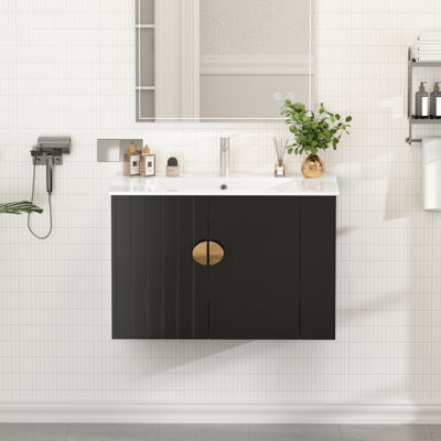 30 " W Wall Mounted Wall Mounted Single Double Single Vanity Bathroom Vanity With Ceramic Top
