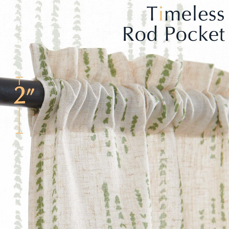 Rideau de cuisine Boho Linen, L 50 po x L 36 po, Vert / beige