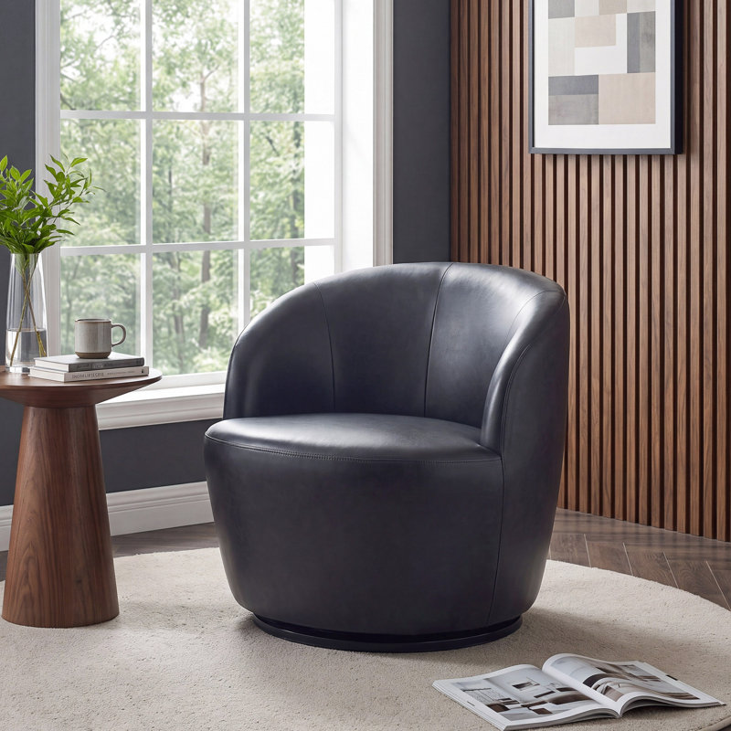 Fauteuil demi-tonneau Hadriel, Black Faux Leather