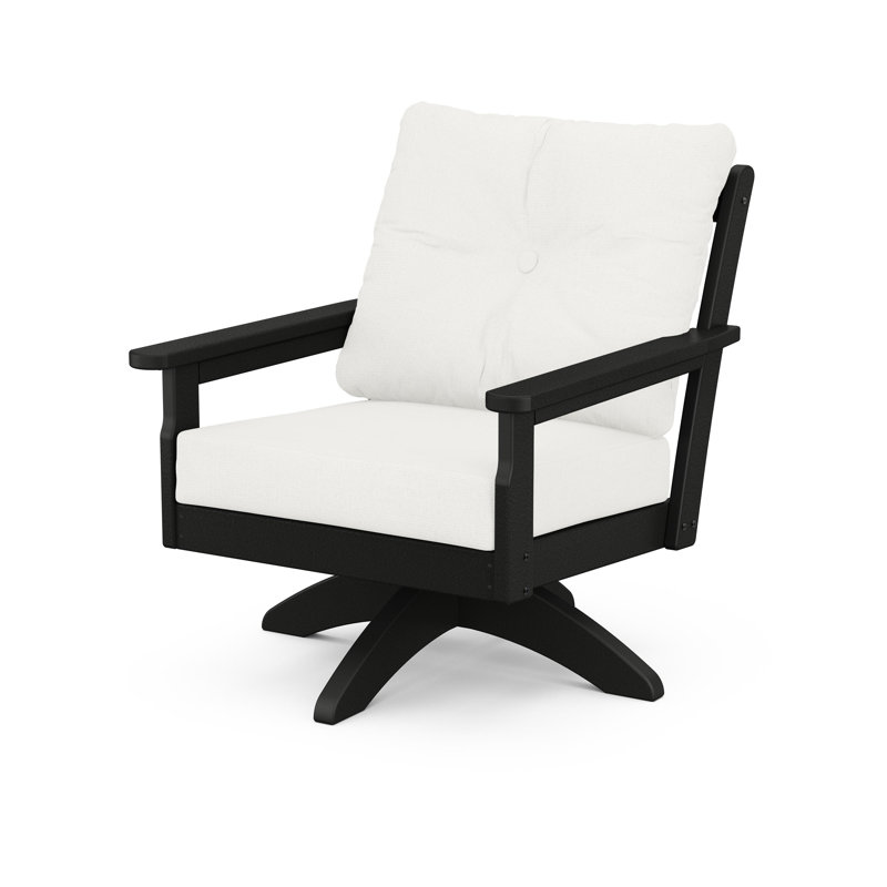 Lakeside Vineyard Deep Seating Swivel Chair, Natural Linen, Black