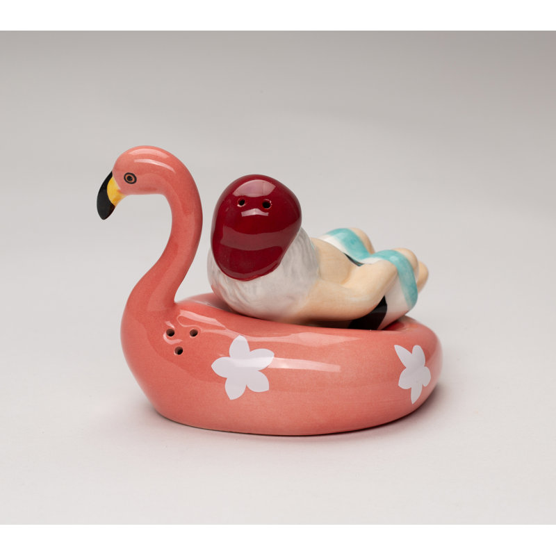 Santa Relaxing On Flamingo Salt And Pepper
