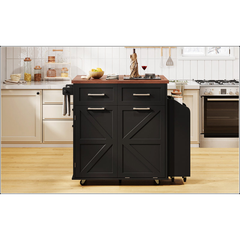 47.2-Inch Farmhouse Kitchen Island With Drop Leaf, Removable Racks, Drawers, And Wheels For Versatile Storage And Mobility