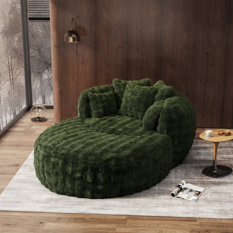 75" Upholstered Barrel Chair - Plush Bubble Velvet Boneless Design, Green Polyester