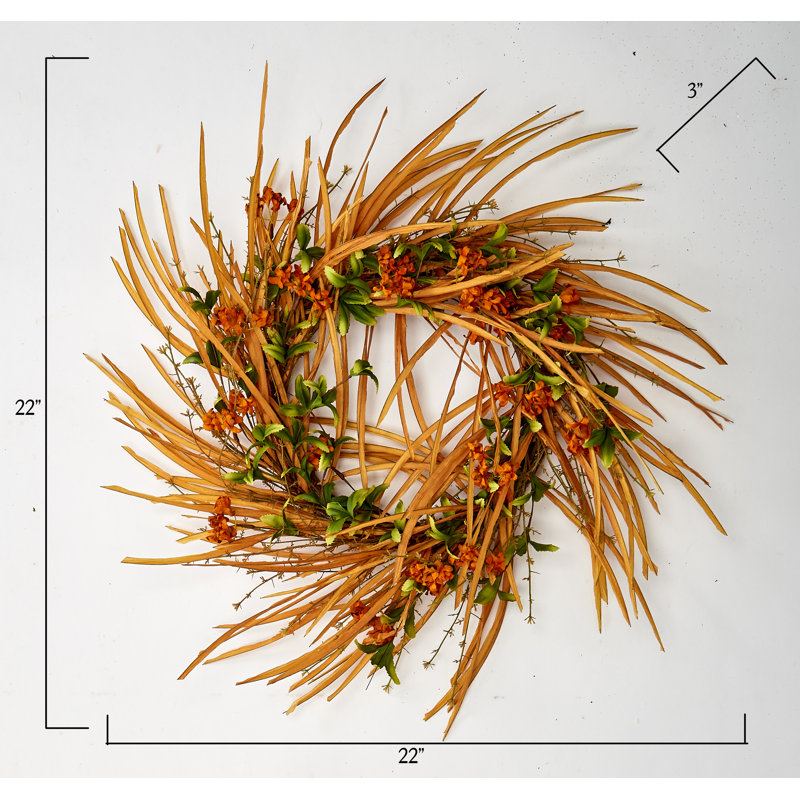 22" Paper Flowers, Leaves & Long Grasses Wreath