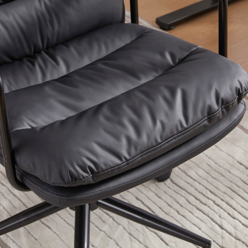 Chaise de bureau avec dossier inclinable de 40 po, dossier moyen et rembourré, roulettes, similicuir ergonomique, pivotant sur 360 °, hauteur réglable, coussin à double éponge, noir, pour coiffeuse de maquillage