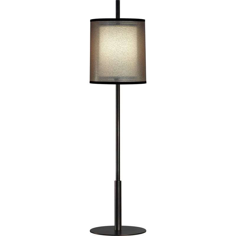 Élégante lampe de table en bronze patiné de la collection Srkashlteni - abat-jour contemporain à plusieurs couches avec douille E12