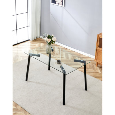 Table de salle à manger en verre pour 4 personnes, 130 x 80 x 75 cm, moderne et gracieux, verre trempé, pieds en métal avec housse en bois, facile à assembler, utilisation à la maison et au bureau, table rectangulaire de 130 x 80 x 75 cm, contemporaine