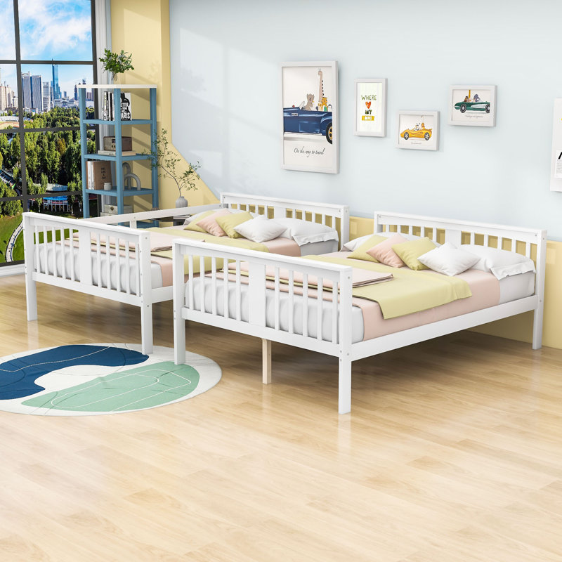 Full-Over-Full Bunk Bed With Ladder And Convertible Design, White