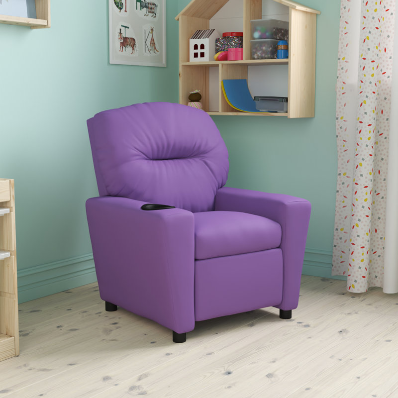 Contemporary Kids Recliner with Cup Holder, Vinyl - Lavender