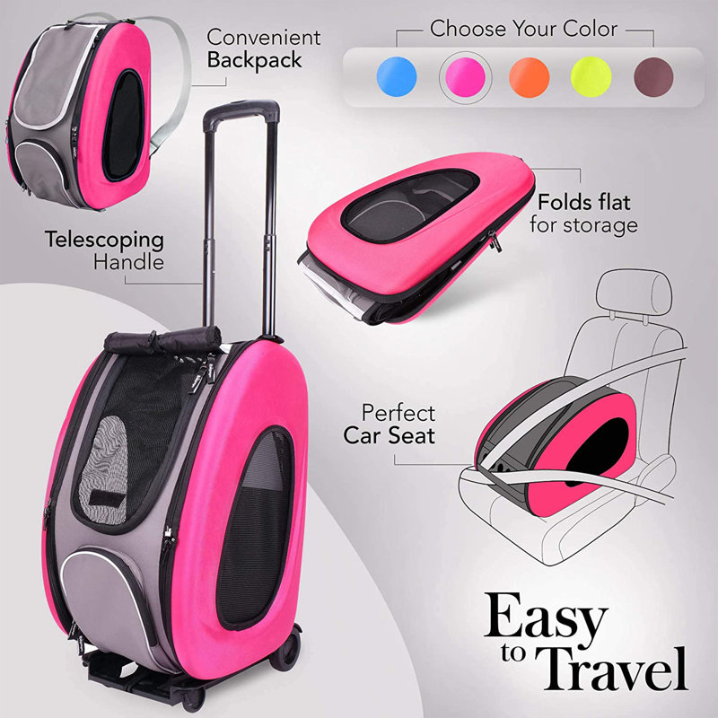 5-in-1 EVA Pet Carrier-Stroller, Pink