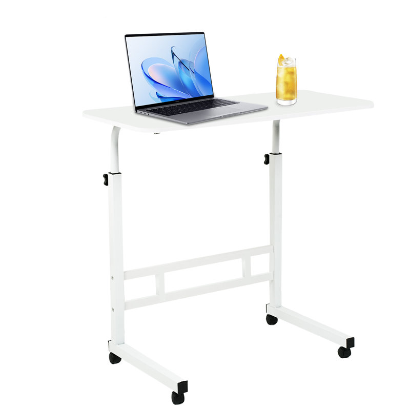 Mobile Side Table 23.7 Inch Computer Desk With Wheels Height Adjustable Rolling Potable Laptop Cart, C-shaped Bed Couch Sofa End Tables With Edge Stopper For Livingroom Bedroom