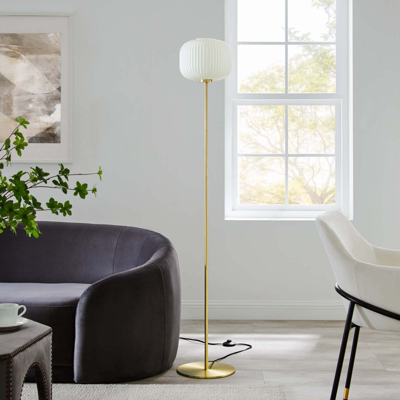 Reprise Black Satin Brass Sphere Glass Floor Lamp