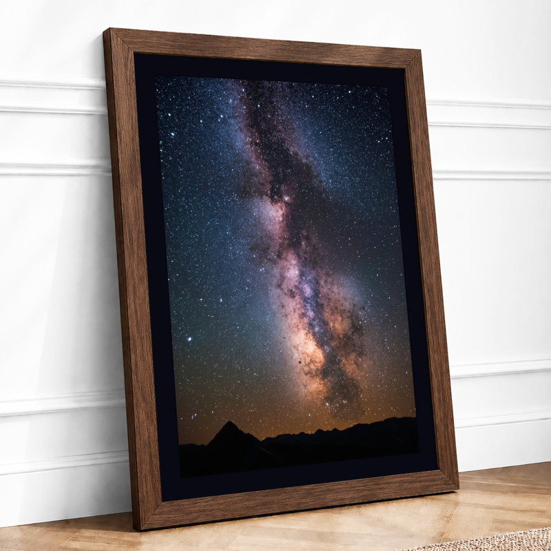 Milky Way Over Mountains Minimalist - Framed Print, A3 - 42.0 x 29.7 cm, Walnut