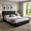 Ensemble de chambre à coucher 2 pièces, lit plateforme tapissier grand avec système de rangement hydraulique, repose-pieds de rangement avec pieds en métal, noir
