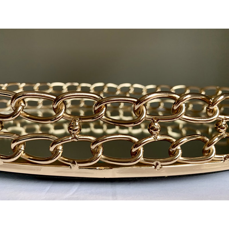 Plateau ovale en miroir Dec Cadre avec cadre en métal doré - Cadeau de Noël élégant pour la maison et la vanité