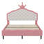Lit princesse pleine grandeur en similicuir avec tête de lit capitonnée, rose et crème-2036065376