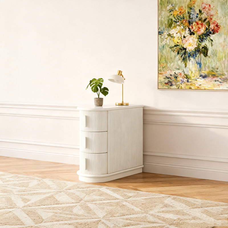 Table de chevet 3 tiroirs, Blanc