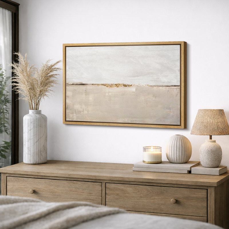 Paysage minimaliste «Œuvre d'art minimaliste beige pastel gris, images murales abstraites neutres, impression sur toile encadrée, impression sur toile»