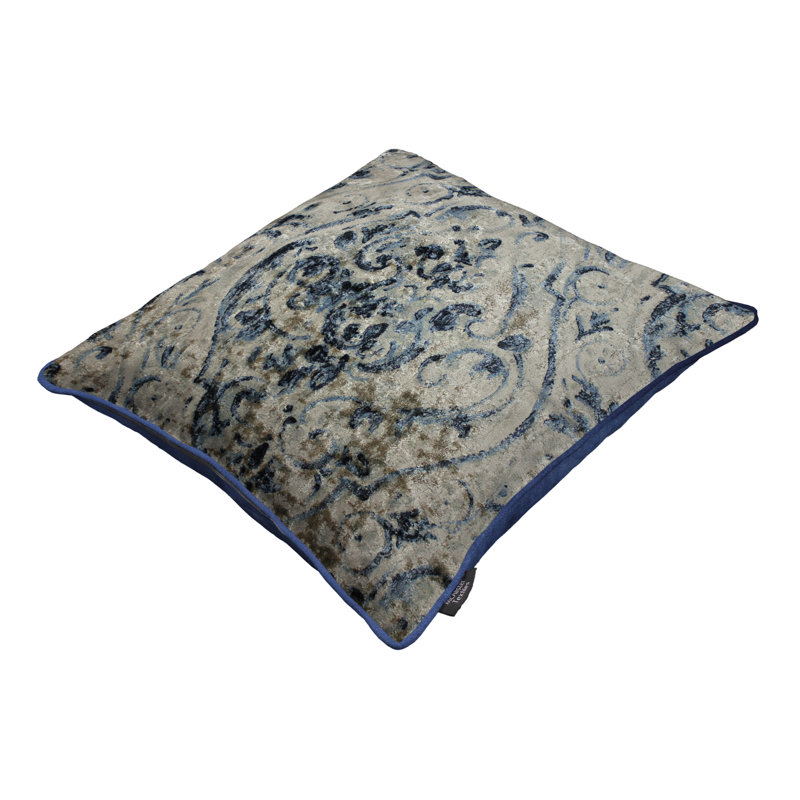 Renaissance Damask Square Throw Pillow Cover, 43cm H x 43cm W x 1cm D, Navy Blue