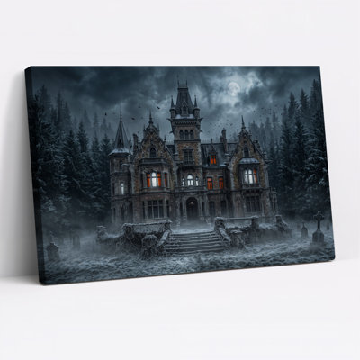 Art mural sur toile gothique manoir dans la forêt brumeuse sous la pleine lune