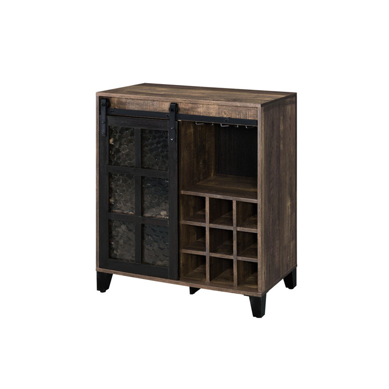 Armoire à vin avec chêne rustique et noir, verre obscur pour cadre de rangement à la mode finition noire, inclus