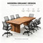 Ensemble de table de conférence en bois massif à bords naturels avec 8 chaises de bureau ergonomiques en maille-494602828-494592873
