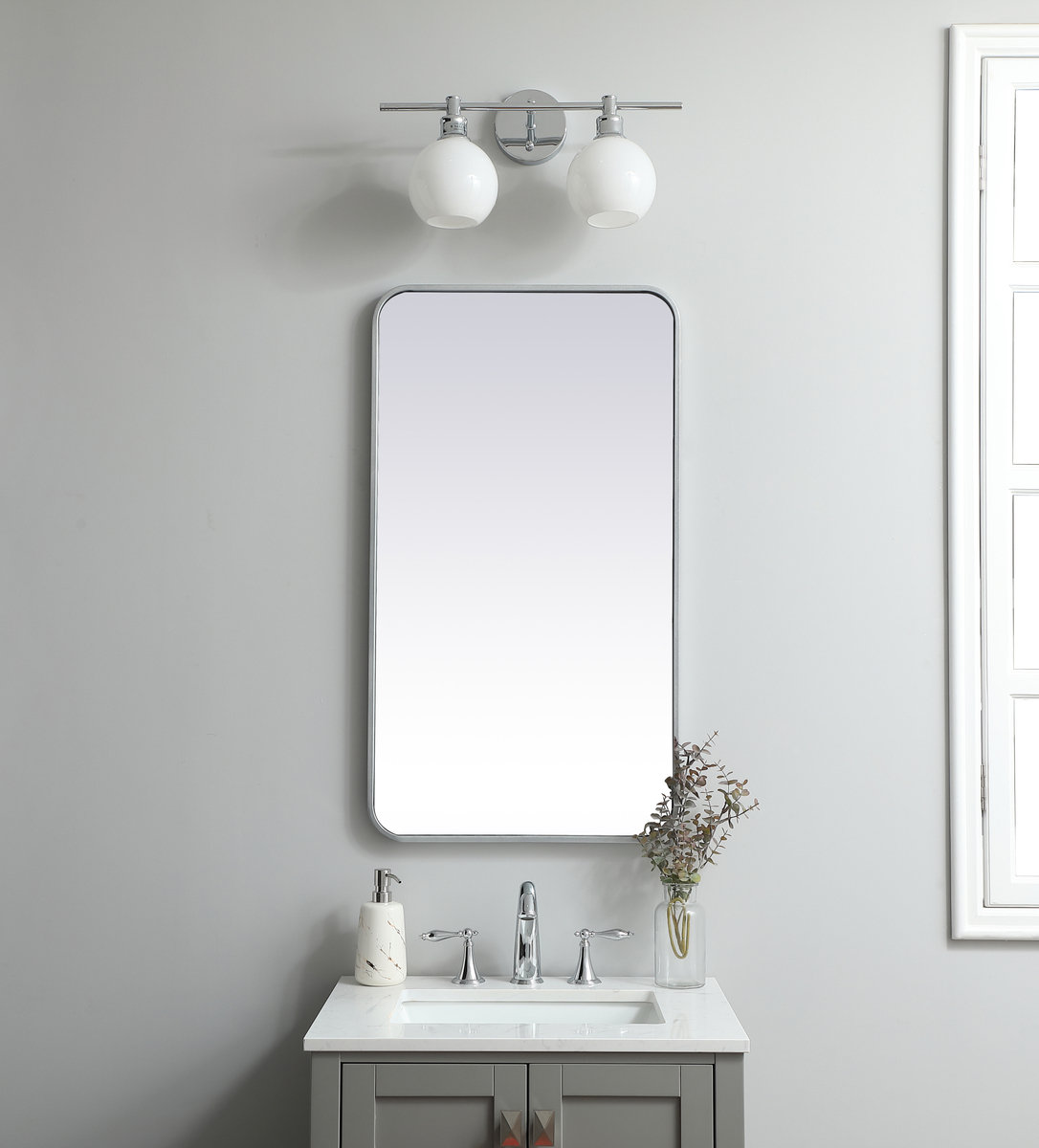 Sabine Metal Rounded Rectangle Wall Mirror, 36" x 20", Silver