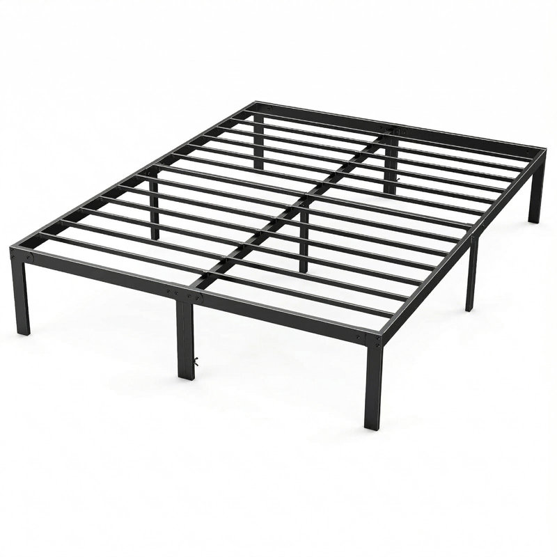 Structure de lit robuste en métal avec rangement sous le lit, support en lattes d'acier robuste, sans sommier, cadre de lit plateforme pour grand, très grand, double, simple, capacité de 300 lb