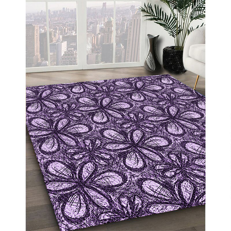 Tapis 100% à motifs lavables à la machine 2989 Pat1220-PUR, Tapis de couloir 2 pi x 5 pi
