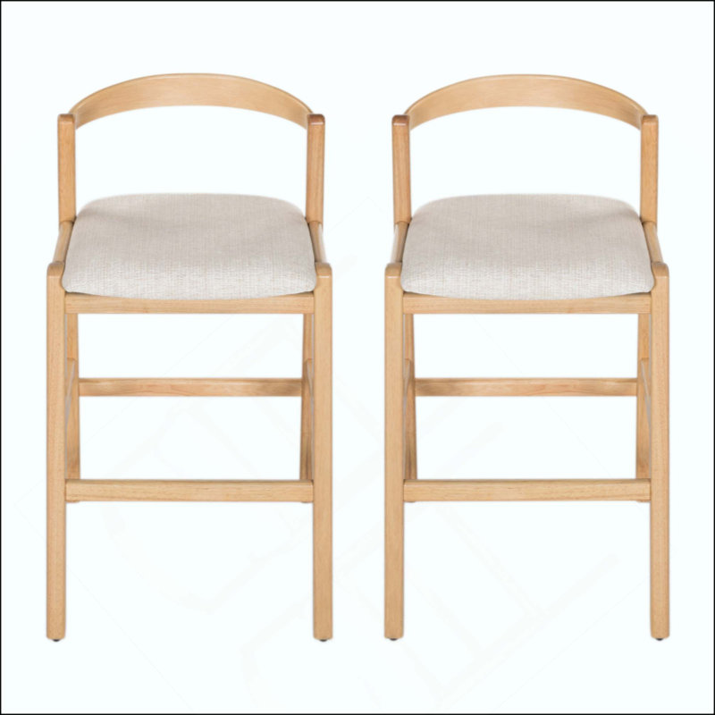Tabouret de bar d'intérieur en bois d'hévéa, fini et revêtement, ensemble de 2, Naturel